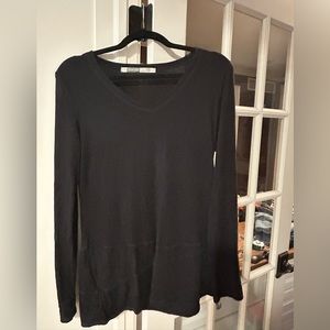 Black athleta long sleeve shirt with zip picket, size L, asymmetrical stitching